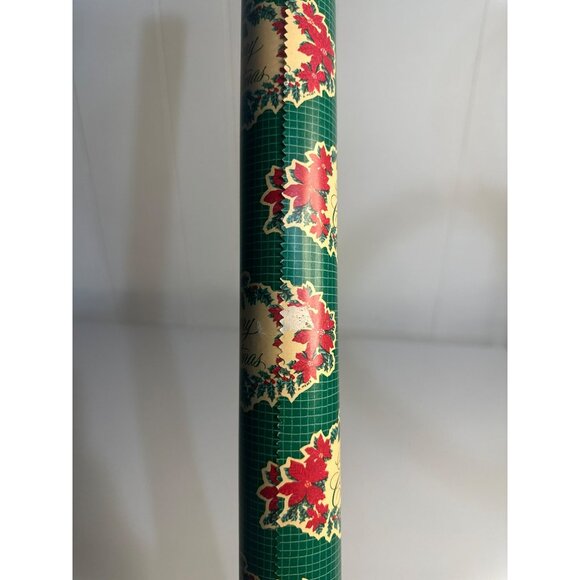 VTG Merry Christmas Wrapping Paper Roll With Festive Poinsettia Design Holiday - Picture 2 of 7